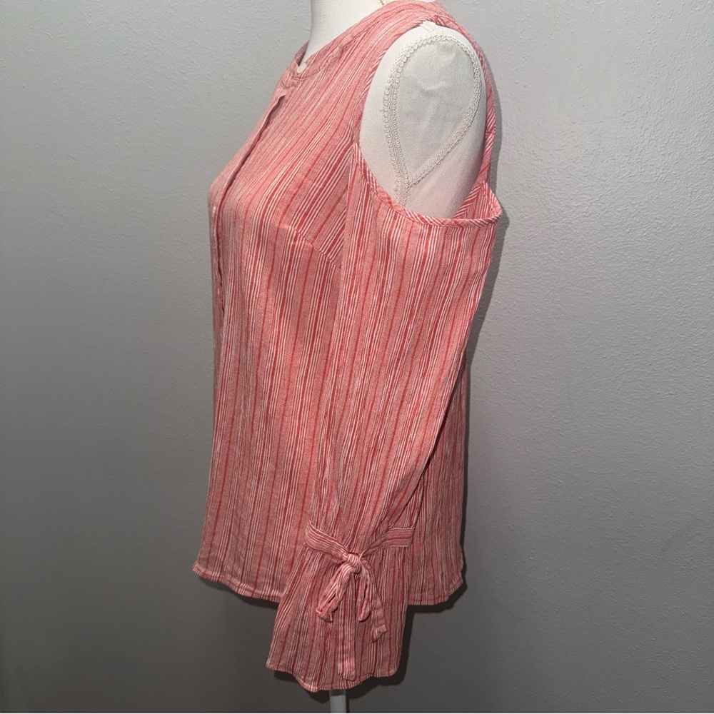 Michael Kors‎ Button Blouse Womens Med Orange White Stripped Cold Shoulder Shirt - Picture 2 of 13